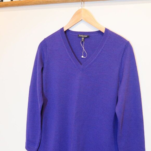 Eileen Fisher 100% Merino Wool Tunic sweater pullover blue cozy casual layer PM - Picture 3 of 13